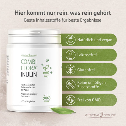 Effective Nature organiskais inulīna pulveris - 100% šķīstošās šķiedras pulveris no bioloģiskās agaves, bez glutēna, vegāns - 450g