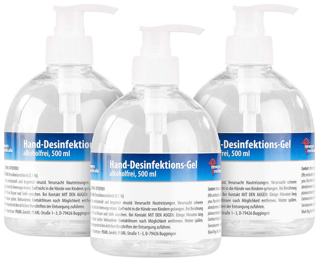 Newgen Medicals roku dezinfekcijas līdzeklis: 3 roku dezinfekcijas želeju komplekts dozatorā, bezalkoholisks, 500 ml katrs (roku dezinfekcijas līdzeklis, ātra dezinfekcija, ziepju dozators)