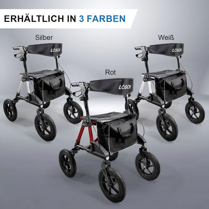 TABAS salokāms un viegls rollators ar sēdekli | Cenas/veiktspējas uzvarētājs | Āra rollators ar pneimatiskajām riepām, sēdekļa un muguras siksnu, somas un spieķa turētāju | Rollators senioriem | Lösch Reha palīglīdzekļi staigāšanai