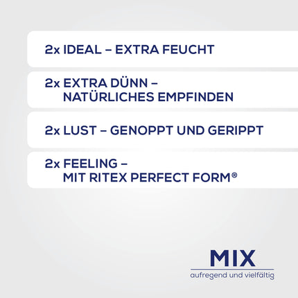 Ritex Mix prezervatīvu sortiments, aizraujošs un daudzveidīgs, 8 gabali, ražots Vācijā