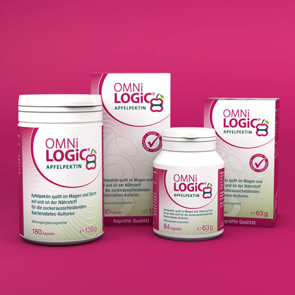 OMNi LOGiC ĀBOLU PEKTĪNS, 180 kapsulas, šķiedrvielas, dabīgs ābolu pektīns: veicina kuņģa un zarnu trakta uzpūšanos, vegāns, bez glutēna, bez laktozes