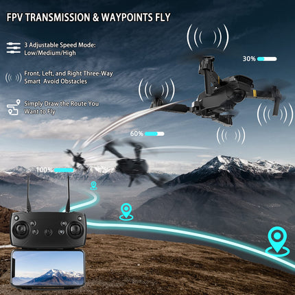 Drons ar kameru 1080P drons iesācējiem RC kvadrokopteru drons bērniem, FPV mini drons, augstuma noturēšana, pacelšanās/nosēšanās ar vienu taustiņu, 3D apgriešana. Dāvanas meitenēm/zēniem (Dark-011)