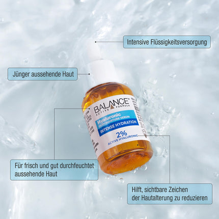 Balance Active Formula Hyaluronic dziļi mitrinošais serums - 2% hialuronskābe intensīvai mitrināšanai, smalko grumbiņu izlīdzināšanai, viegls un nelipīgs, starojošai ādai