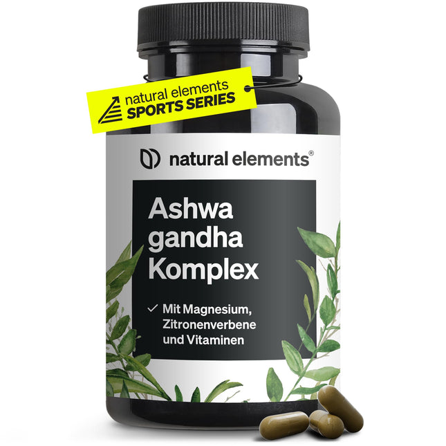 Ašvagandas komplekss – 600 mg dienā – 120 kapsulas – ar KSM-66, citronverbēnu, magniju, folskābi un C, B6 un B12 vitamīniem – augsta deva un vegānisks – ražots Vācijā un laboratorijā pārbaudīts