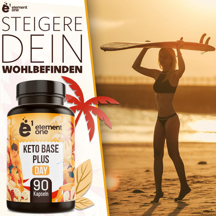 Keto Base Plus Day - ikdienas keto komplekss - 90 vegānas kapsulas - ar ingveru, zaļās tējas ekstraktu, kajēnas pipariem un kofeīnu - iecienīts sportistu un fitnesa entuziastu vidū - vegāns, bez glutēna un bez laktozes