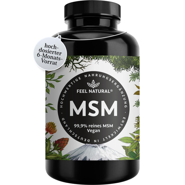 MSM tabletes - 2000 mg MSM (metilsulfonilmetāna) vienā dienas devā - 365 tabletes (6 mēneši) - Ar dabīgu C vitamīnu no acerolas - Augsta deva, vegānisks, laboratorijā pārbaudīts, bez nevēlamām piedevām