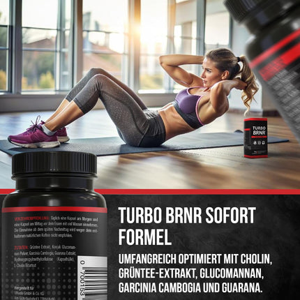 BRNR TURBO BRNR tūlītējas vielmaiņas formula ar holīnu, zaļās tējas ekstraktu, glikomanānu, garciniju, guarānu, 120 kapsulas