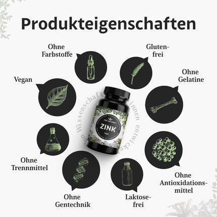 Cinka tabletes - 365 tabletes gada laikā - Augsta deva ar 25 mg dienā - Augsta kvalitāte: cinka bisglicināts - Laboratorijā pārbaudīts, bez piedevām, piemēram, magnija stearāta - Vegāns