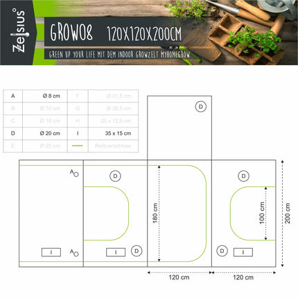 Zelsius audzēšanas telts “MyHomeGrow” audzēšanas telts | Iekštelpu audzēšanas telpa | Audzēšanas skapja tumšās istabas augu telts siltumnīcas audzēšanas telts (120 x 120 x 200 cm, pelēka)
