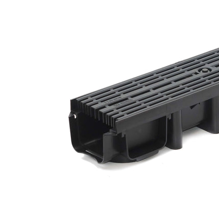 2 m drenāžas kanāls modulārajai sistēmai A15 98 mm, komplektā ar plastmasas rievoto režģi, Black Line