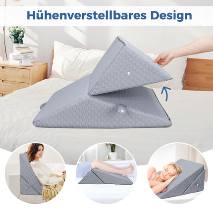 INFANZIA regulējams ķīļveida spilvens, augsta blīvuma putu lasīšanas spilvens gultai un dīvānam, ergonomisks spilvens refluksa miega apnojas ārstēšanai, kāju spilvens - ideāls muguras spilvens spēlēm, lasīšanai (pelēks)