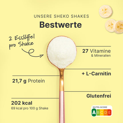 SHEKO Balance kokteilis ar banānu garšu - 21 krēmīgs maltītes aizstājējs svara zaudēšanai - augsts olbaltumvielu saturs, bez glutēna un dabīga garša - svara zaudēšanas kokteilis