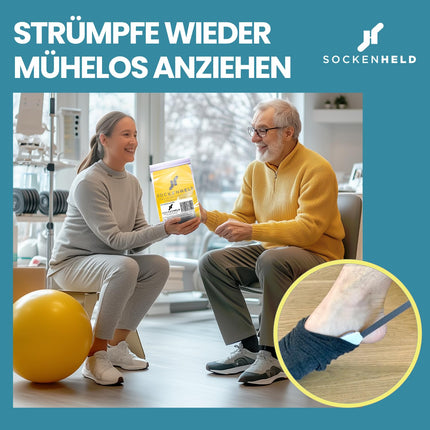 SOCKENHELD® 2-in-1 Premium zeķubikses – ar kabatu piekarināšanai papildu aizsardzībai un higiēnai – Ērtas savilcējstieni – Ideāli piemērotas senioriem, grūtniecēm un cilvēkiem ar ierobežotu kustību amplitūdu – 23 cm