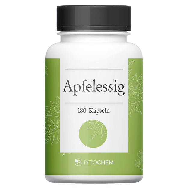 Phytochem ābolu sidra etiķis 180 kapsulas, augsta deva ar 500 mg ābolu sidra etiķa pulvera vienā kapsulā, vegāns un bez piedevām, laboratorijā pārbaudīts, 3 mēnešu krājums