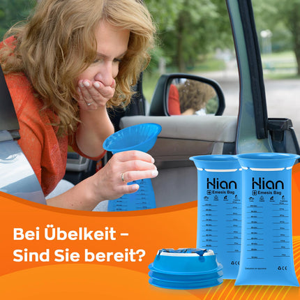 Hion Spuckbeutel mit Mundstück 27 Stück - Blickdichte, geräumige Kotztüten - Premium Hochdichte Brechbeutel - Perfekt für Reiseübelkeit, Schwangere & Taxifahrer - Bietet Sicherheit & Komfort