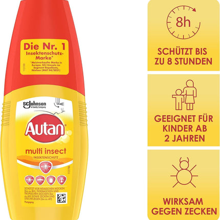 Autan daudzfunkcionālais kukaiņu atbaidīšanas pumpis, aizsardzība pret dažādiem kukaiņiem pret odiem, mušām un ērcēm, 6 iepakojums (6 x 100 ml)