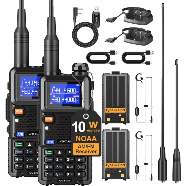 JUCJET UV-5RH daudzfrekvenču rācija, 999 kanāli, lukturītis, C tipa USB uzlādes stacija, augstas veiktspējas rācija piedzīvojumiem, āra aktivitātēm, kempingam, ģimenei (2 iepakojumi)