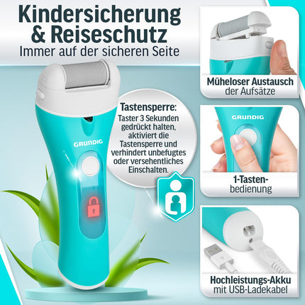 Grundig Electric Callus Remover Pro - ātri noņemiet ādas sacietējumus, neliecoties - Premium klases bezvadu ādas sacietējumu noņēmējs mitram + sausam darbam ar apgaismojumu, 3 pēdu rullīšiem, uzlādējams (ātrasepju noņēmējs)