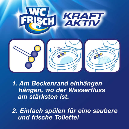 WC Fresh Power Active Fragrance Rinse Lemon (10 iepakojumi), tualetes tīrīšanas līdzeklis nodrošina tīrību ar katru skalošanu, smaržakmeņi ilgstošai svaigai tualetes smaržai