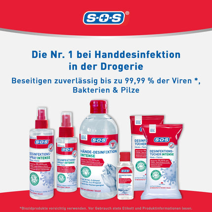 SOS dezinfekcijas aerosols INTENSE rokām + virsmām | iznīcina 99,99% baktēriju, sēnīšu, vīrusu* (piemēram, herpes, gripas un norovīrusus) | paplašināts darbības spektrs**| 9 x 250 ml