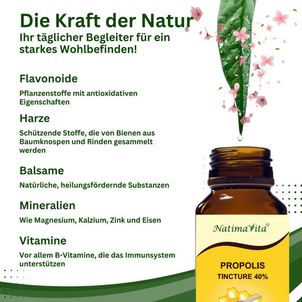 Propolisa tinktūra 40% - 50 ml - tīri augstas devas pilieni - 100% dabīgs ekstrakts - imūnsistēmas atbalstam - praktiska pipete - NatimaVita