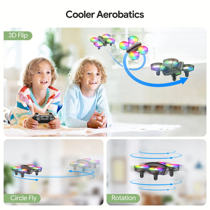 Tomzon mini drons ar 1080P kameru bērniem un iesācējiem. RC kvadrokopters ar LED gaismu, tālvadības helikopters, drona rotaļlieta iekštelpām, 360° propellera aizsardzība/ilgs lidojuma laiks/metiens/3D apgrieziens.