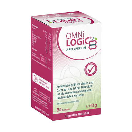 OMNi LOGiC ĀBOLU PEKTĪNS, 84 kapsulas, šķiedrvielas, dabīgs ābolu pektīns: veicina kuņģa un zarnu trakta uzpūšanos, vegāns, bez glutēna, bez laktozes