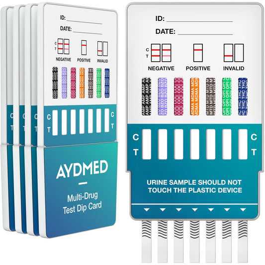 5 x AYDMED 7-in-1 narkotiku testa eksprestests | Narkotiku tests pašpārbaudes urīna skrīningam | Narkotiku testi kokaīna, opiātu, metadona, amfetamīnu, kaņepju, ekstazī un benzodiazepīnu noteikšanai
