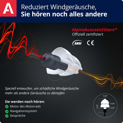 Alpine MotoSafe Tour dzirdes aizsargausu aizbāžņi tūrisma aizbāžņiem — novērš dzirdes bojājumus, braucot ar motociklu — satiksmes troksnis joprojām ir dzirdams — ērts, hipoalerģisks materiāls — atkārtoti lietojams