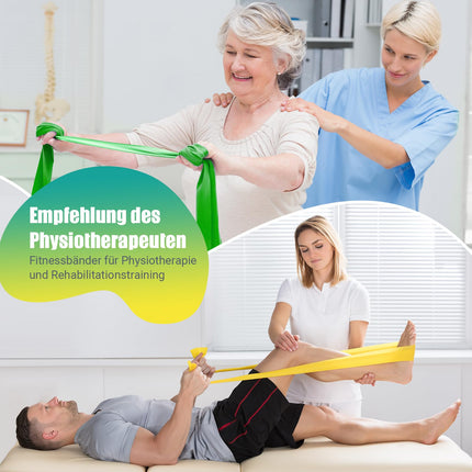 GYMERK fitnesa lentu komplekts (4 gab.), 1,8 m fitnesa lentes, 4 pretestības līmeņi ar vingrojumu plakātu, vingrojumu lente ar pārnēsāšanas somu un vingrojumu instrukcijām, ideāli piemērotas jogai, Pilates, muskuļu veidošanai, fizioterapijai