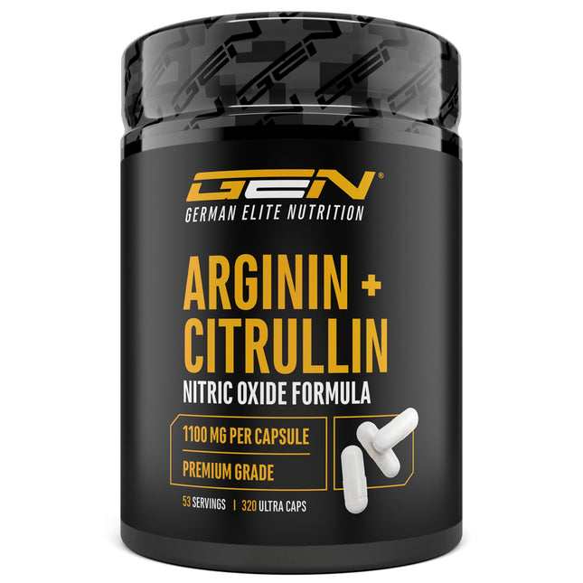 L-arginīns + L-citrulīns - 320 kapsulas - 1100 mg vienā kapsulā - Citrulīns + arginīna bāze attiecībā 1:1 - Augstākās kvalitātes aminoskābes - Laboratorijā pārbaudīta kvalitāte - German Elite Nutrition