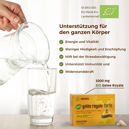 Medex Bio Royal Jelly FORTE, augsta deva 1000 mg Royal Jelly, liofilizēts, sausā veidā, klīniski pierādīti rezultāti, 30 kapsulas, 30 dienu lietošana