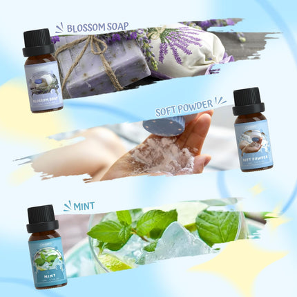SALUBRITO tīro ēterisko eļļu komplekts, tīra aromterapijas smaržu eļļa difuzoriem, sveču gatavošanai, tīra kokvilna, svaigs lins, tīras mājas, pūderis, ziedu ziepes, piparmētra
