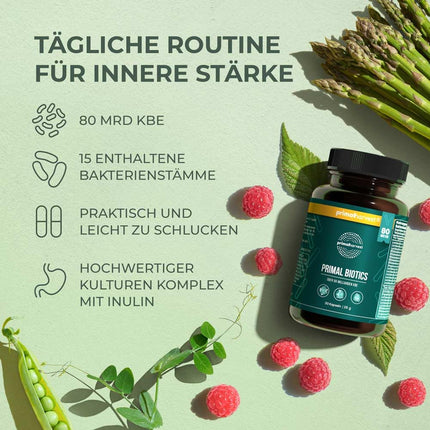 Primal Harvest ® Biotics - 30 kapsulas - 15 baktēriju celmi - 80 miljardi CFU + inulīns un dzīvās kultūras - laboratoriski pārbaudītas - zarnās šķīstošās kapsulas