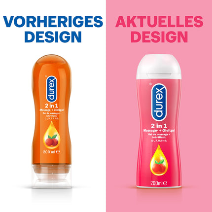 Durex Play 2-in-1 masāžas un lubrikants ar guarānu + Durex Play 2-in-1 masāžas un lubrikants ar alveju – lubrikants uz ūdens bāzes intīmām pieredzēm diviem – 2 x 200 ml dozatori