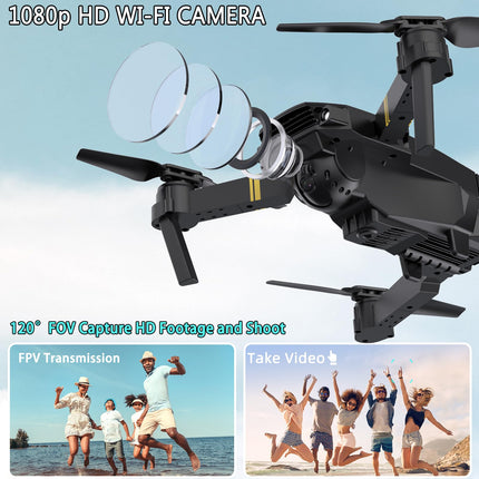 Drons ar kameru 1080P drons iesācējiem RC kvadrokopteru drons bērniem, FPV mini drons, augstuma noturēšana, pacelšanās/nosēšanās ar vienu taustiņu, 3D apgriešana. Dāvanas meitenēm/zēniem (Dark-011)