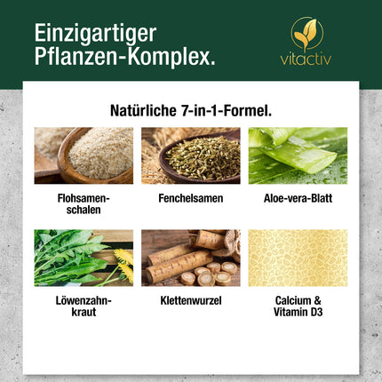 VITACTIV Colon Cleanse Ultra - 100 kapsulas, vegānas - normālai gremošana - dabīgas šķiedrvielas - psyllium Husk kapsulas ar alveju, fenheļa sēklām, pienenes lakstu, diždadža sakni, kalciju un D3 vitamīnu