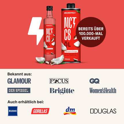 BRAINEFFECT MCT eļļa C8 (500 ml) – ražo par 300% vairāk ketonu nekā citas MCT eļļas (100% C8) – ketogēna diēta – tīrs kokosriekstu eļļas ekstrakts – ideāli piemērota ketogēnai diētai un necaurlaidīgai kafijai