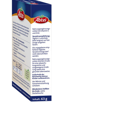 Abtei C vitamīns + cinks - vērtīgs vitamīnu uztura bagātinātājs pastilām - imūnsistēmas un šūnu aizsardzības atbalstam - bez glutēna, vegāns - 1 x 30 pastilas