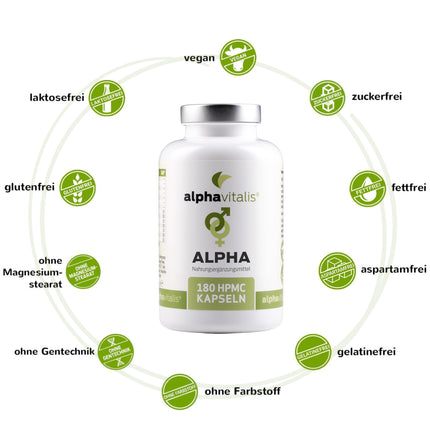 alphavitalis ALPHA Men kapsulas ilgstošai lietošanai ar cinku (normālai auglībai un reproduktīvajai sistēmai), aminoskābi L-arginīnu, Maca Black, Tribulus Terrestris, ginkgo, žeņšeņu