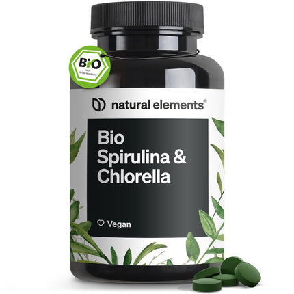 Organiskās spirulīnas un hlorellas tabletes – 500 tabletes – 100% tīras un dabīgas – Sertificēti bioloģiskas, laboratorijā pārbaudītas, bez piedevām, vegānas un ražotas Vācijā