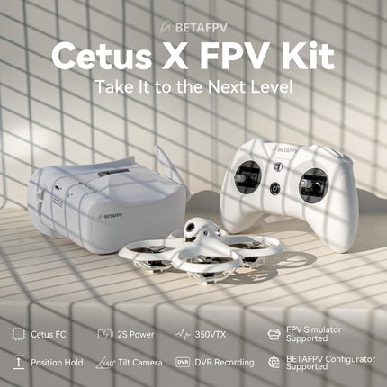 BETAFPV Cetus X FPV komplekts ar Cetus FC, pozīcijas noturēšanas funkcija/3 lidojuma režīmi ar TX/DVR brillēm FPV iesācēju lidojumiem telpās un ārā, FPV simulators/DVR ierakstīšana/BETAFPV konfiguratora atbalsts, 2S RTF komplekts