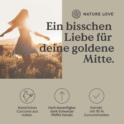 NATURE LOVE® Curcuma 15000mg - kurkumas kapsulas - 9 mēnešu krājumi - augsta kurkumīna deva 95% vienā kapsulā - ar melnajiem pipariem - vegāns, laboratorijā pārbaudīts un ražots Vācijā