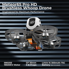 BETAFPV Meteor65 Pro bezkontaktu kvadrokopters ar Matrix 1S ​​​​3IN1 HD FC, 0802SE 19500KV motoru, 35 mm 3 lāpstiņu propelleru, saderīgs ar O4 gaisa bloku FPV filmu veidošanas entuziastiem lidojumiem iekštelpās un ārā - PNP