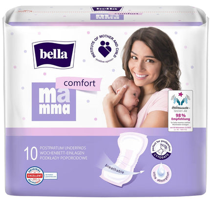 bella Mamma comfort pēcdzemdību ieliktnīši 4 iepakojumā (4 x 10 gabali), ko iesaka vecmātes, uzticama aizsardzība pēc dzemdībām