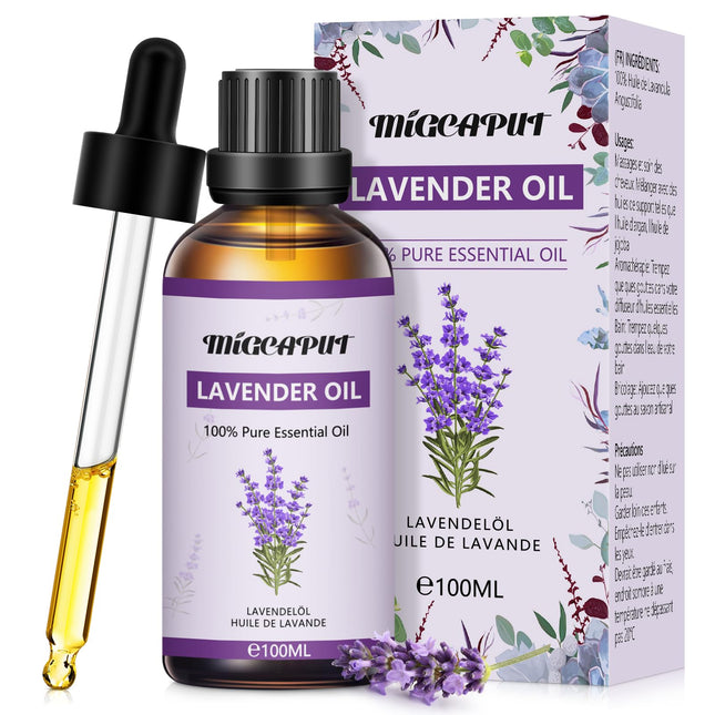 Migcaput ēteriskās eļļas lavandas eļļa 100 ml, 100% dabīgas ēteriskās eļļas, augstākās kvalitātes aromterapijas ēteriskā eļļa, smaržu eļļas difuzoram, mitrinātājam, relaksācijai, masāžai, vannai