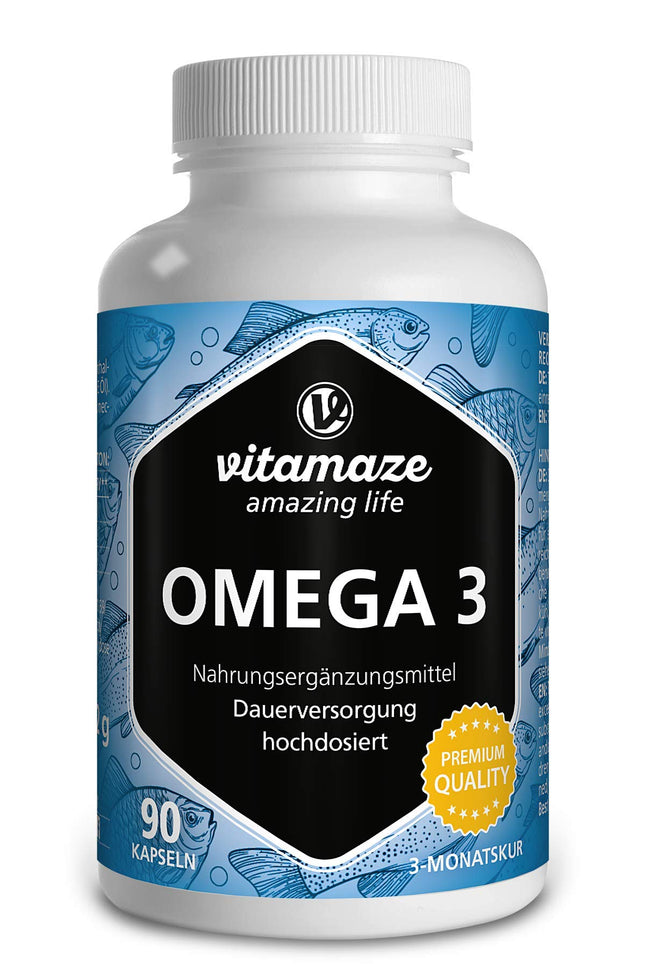 Omega 3 kapsulas, augsta deva, 400 mg EPA un 300 mg DHA triglicerīdu veidā 3 mēnešiem, 1 kapsula dienā, 1000 mg zivju eļļas no ilgtspējīgas zvejas, visaugstākā biopieejamība, ražots Vācijā