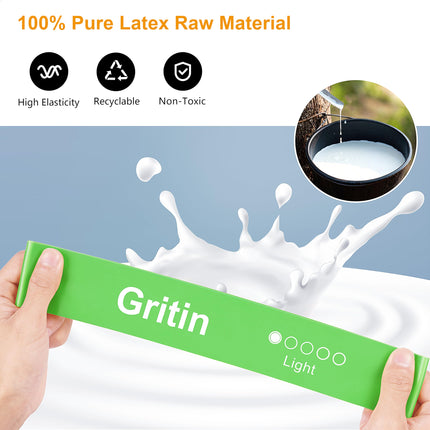 Gritin fitnesa lentes [5 gabalu komplekts] Pretestības lentes ar 5 līmeņiem, 100% lateksa fitnesa lentes pretestībai ar vācu vingrinājumu instrukcijām un pārnēsāšanas somu, vingrošanas lente muskuļu veidošanai, jogai, Pilates