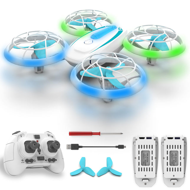 Wipkviey T18 mini drons bērniem, tālvadības kvadrokopters ar augstuma noturēšanu un bezgalvas režīmu, drons ar zilām un zaļām gaismām un 360° rotāciju zēniem, meitenēm iesācējiem, 2 baterijas