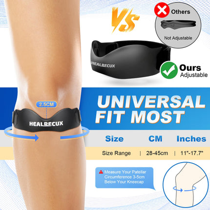 Healrecux Patellar Tendon Brace, ceļa locītavas ortoze Patella ceļgala atbalstam futbolam, basketbolam, skriešanai, tenisam, tendinīta, volejbola un pietupieniem, Patellar Tendon ceļgala atbalsts, melns